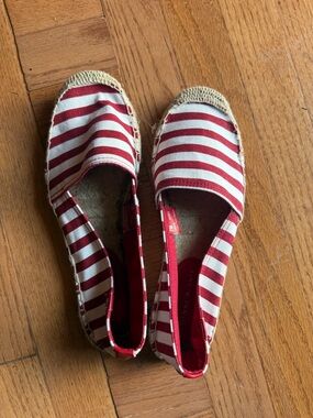 Etienne Aigner Striped Canvas Red & White Espadrille Flats - 7